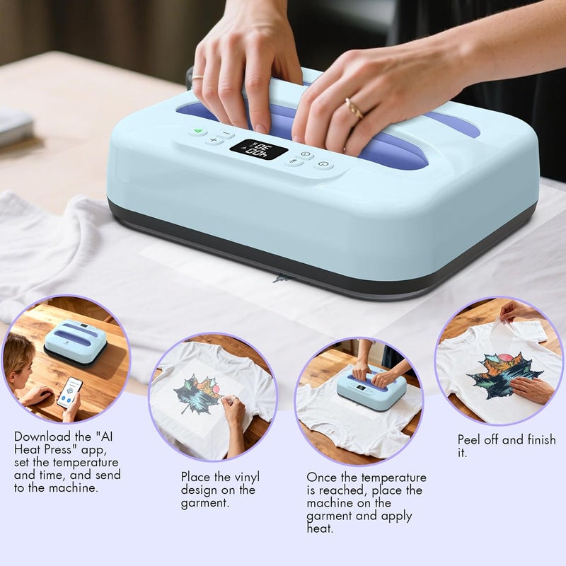 EasyCount E Heat Press 12"X10", Smart Heat Press Machine with Built-in Bluetooth for T-Shirts, Pillows, Tote Bags & More,(Blue-Purple) - Image 2